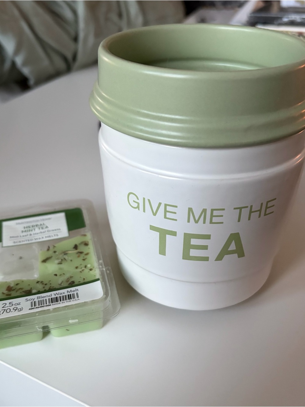 Give Me The Tea Green & White Ceramic Wax Warmer